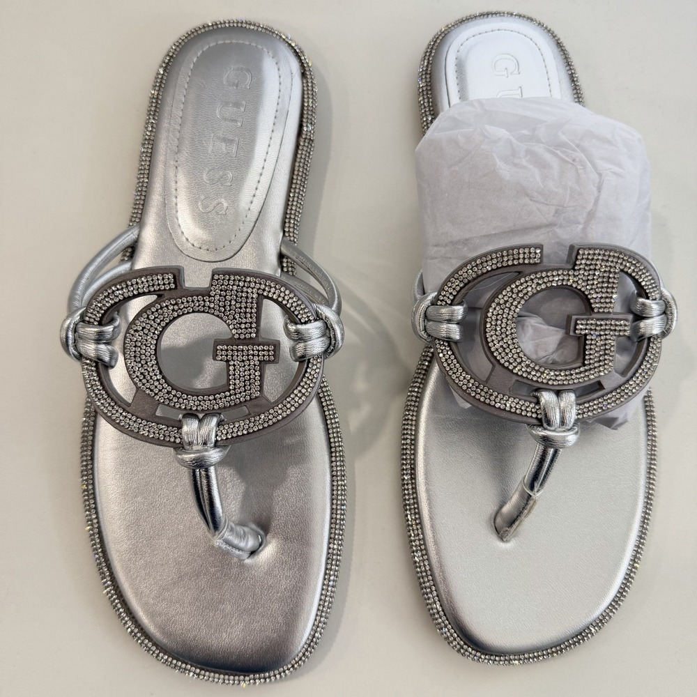 GUESS Size-7M Woman's Sandals Saima Flat Silver